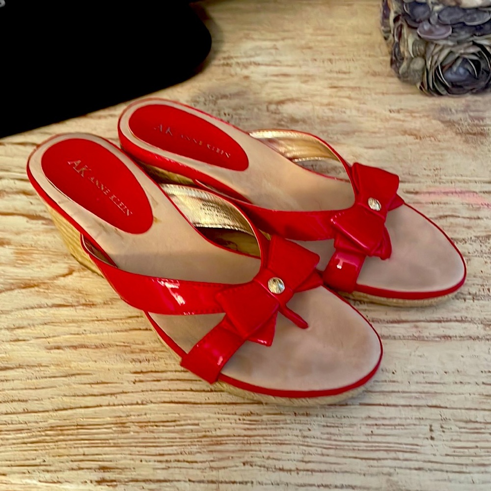 Anne Klein cherry, red sandals.